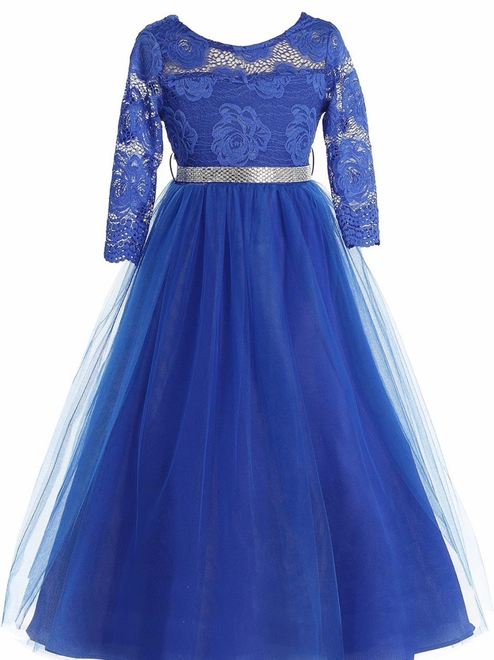 Royal Blue Lace & Tulle Flower Girl Dress with Silver Belt